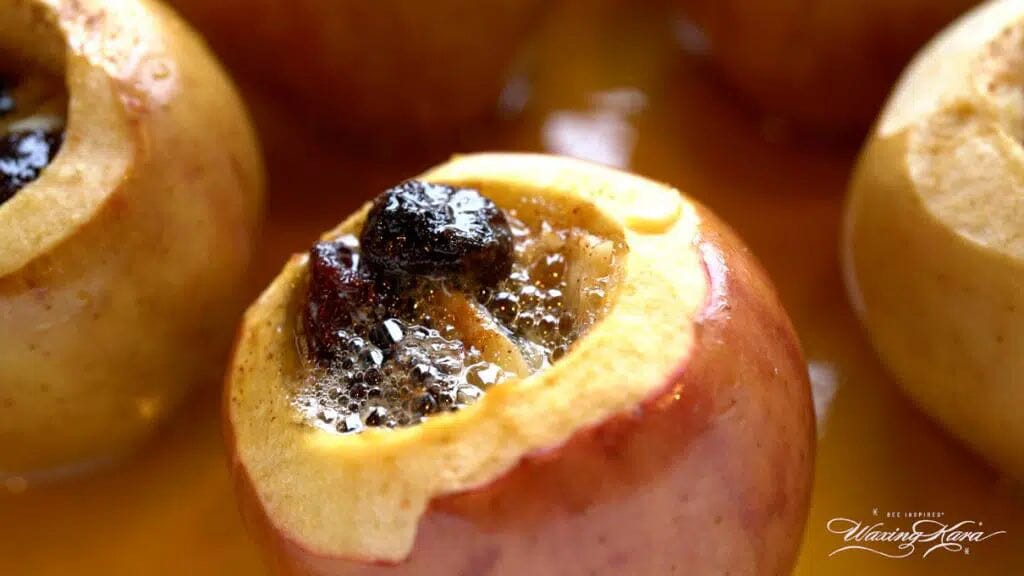 honey baked apples closeup