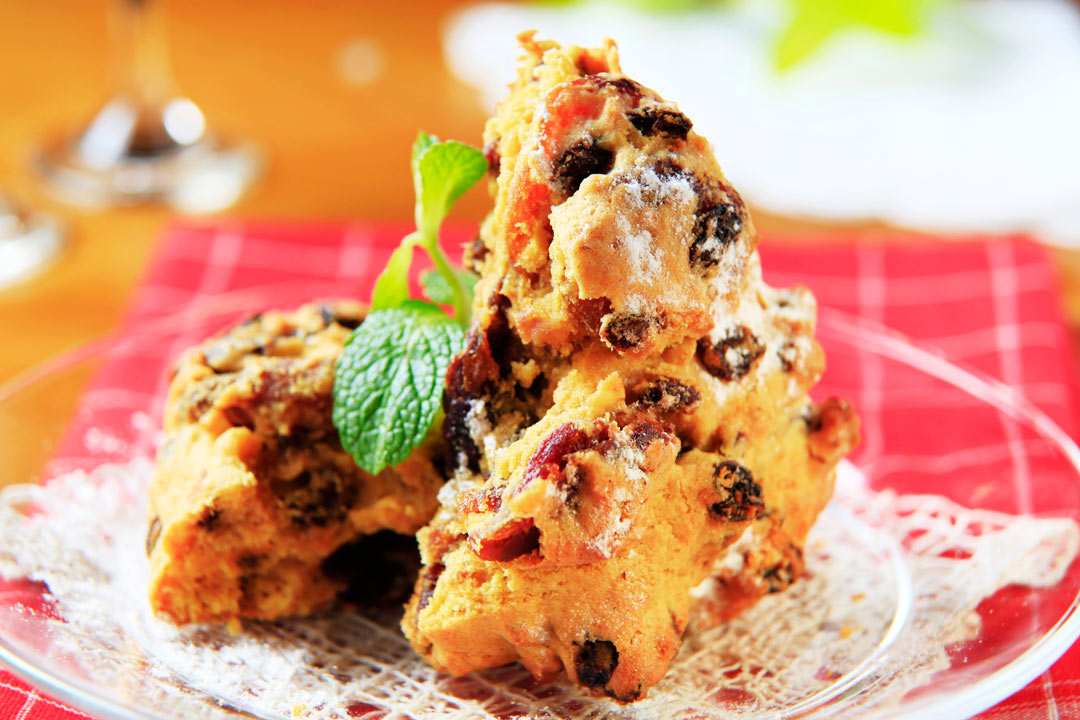 homemade fruitcake cookies on a plate