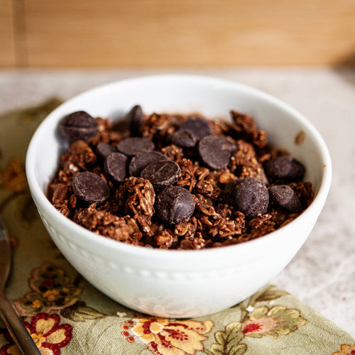 chocolate overnight oats with chocolate chips on top