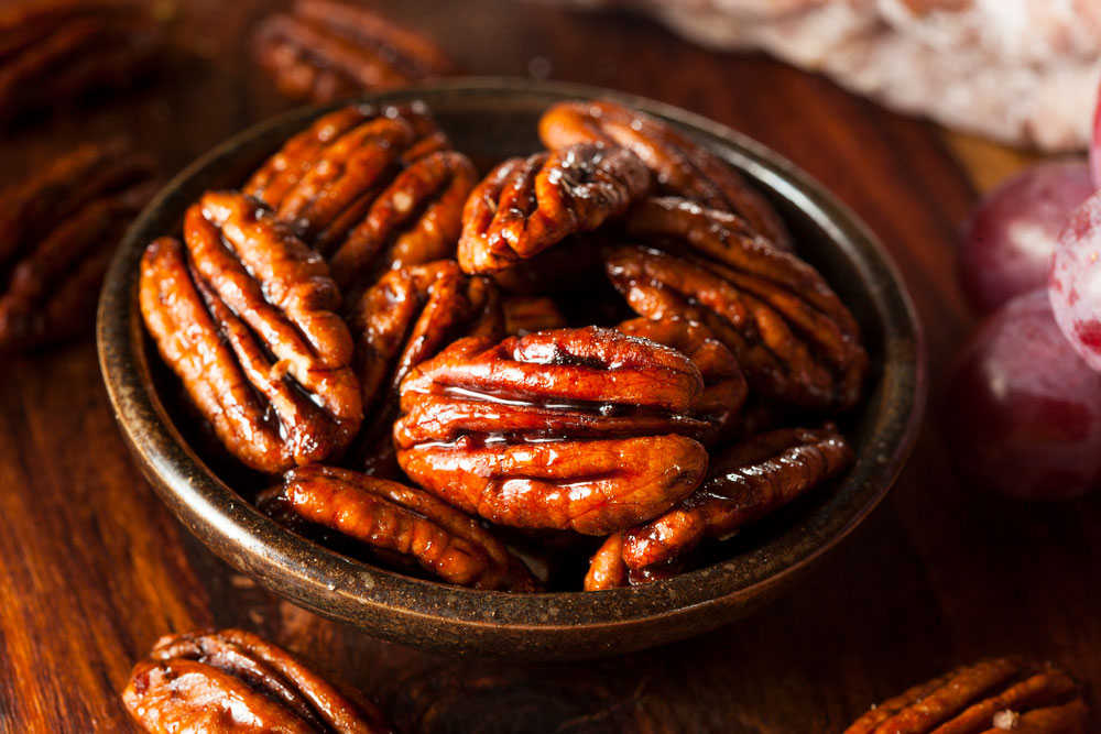 candied honey roasted nuts in a bowl