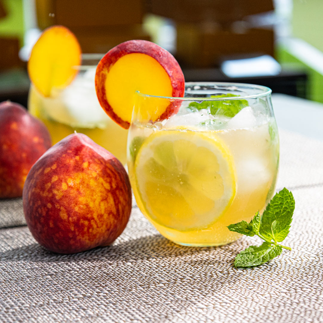 garnished honey-kissed peach sangria