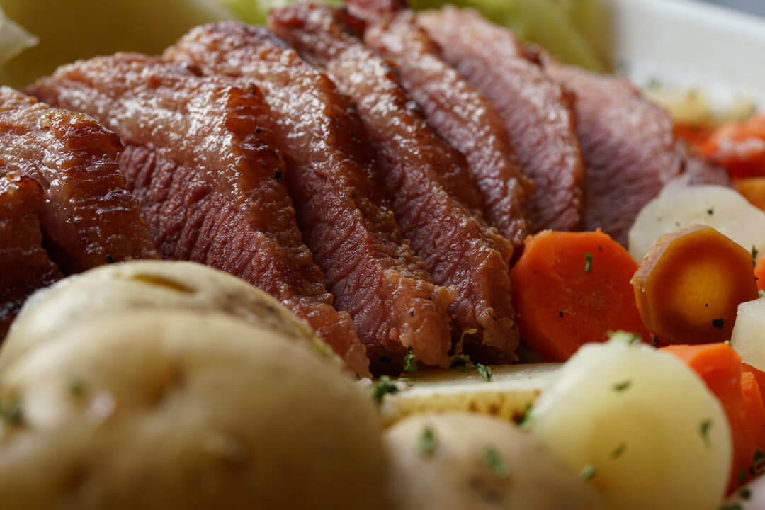 corned beef for St. Patrick's Day with potatoes and carrots