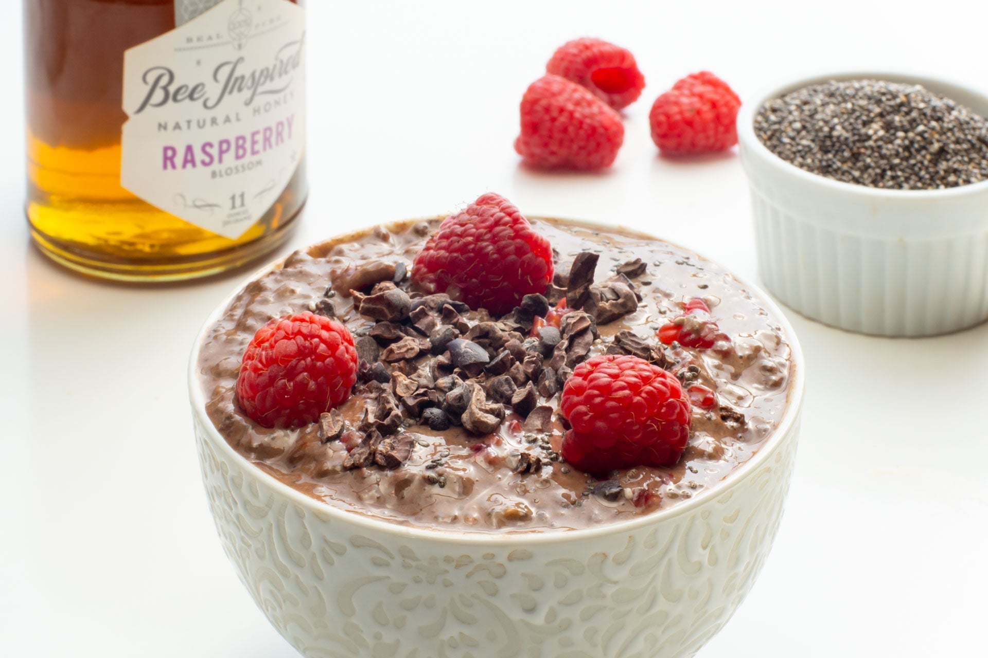 Chocolate Raspberry Chia Pudding with Raspberry Honey