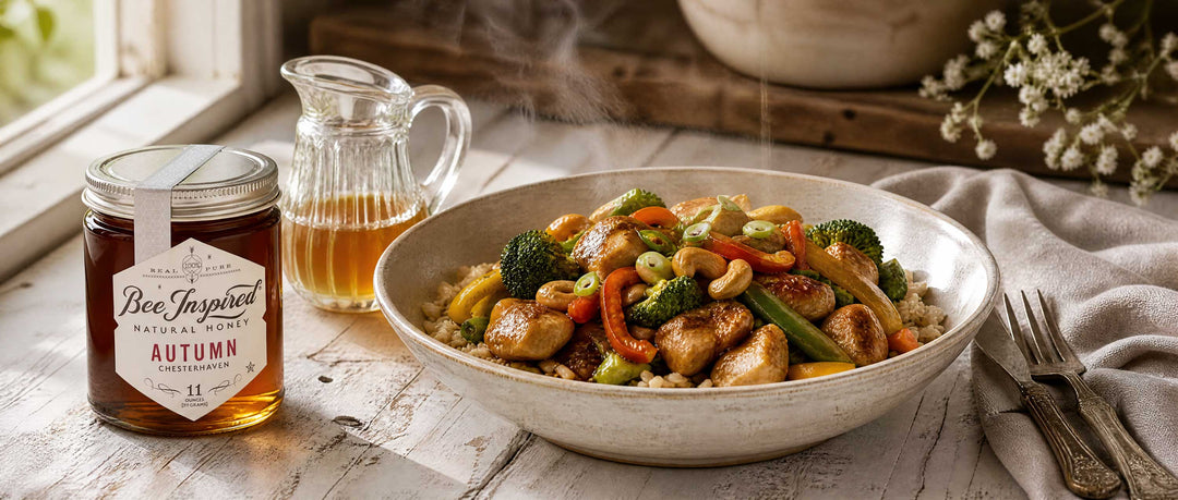 Szechuan Chicken ready to be served with autumn honey