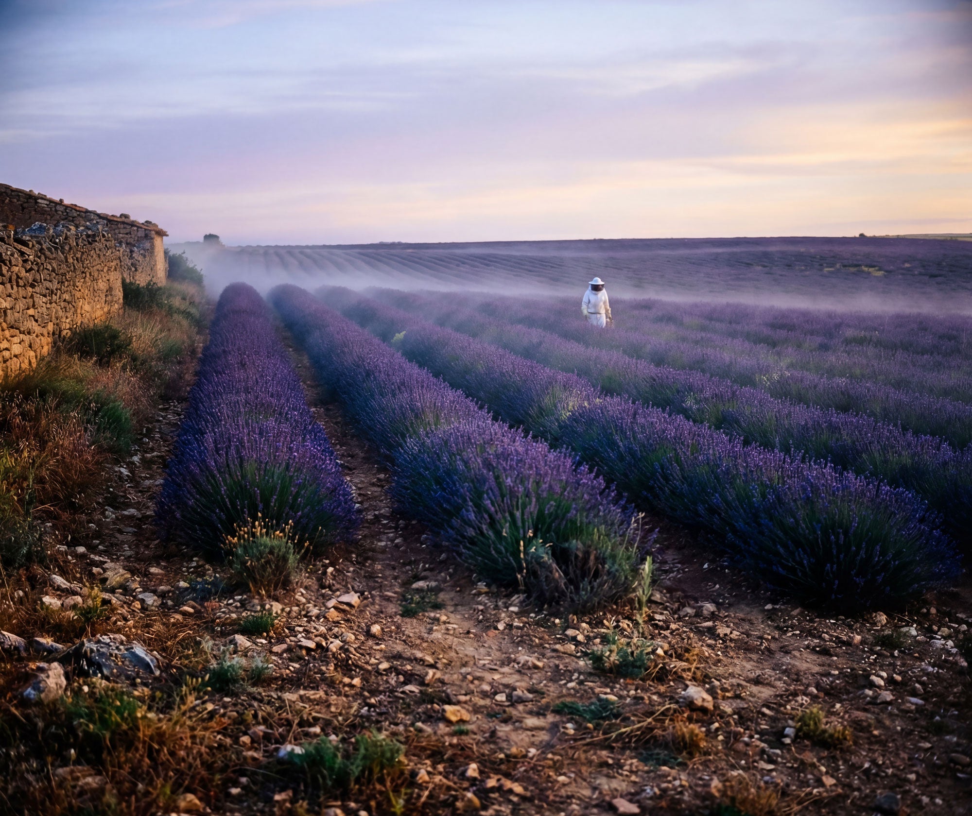 beekeeper in lavender field