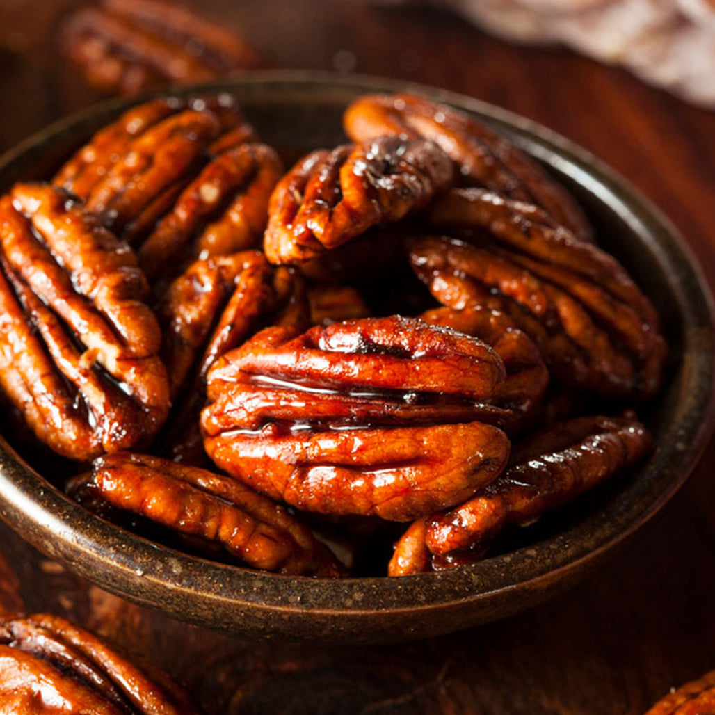candied honey roasted nuts in a bowl