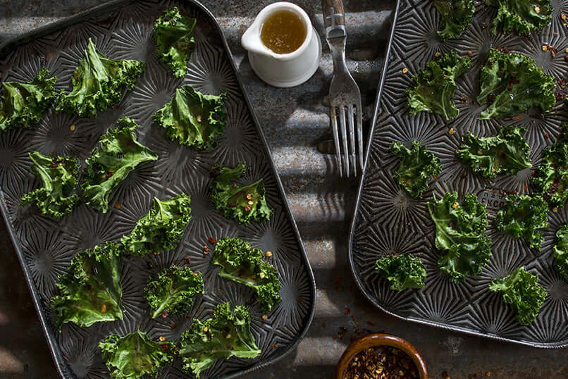 kale chips on a tray