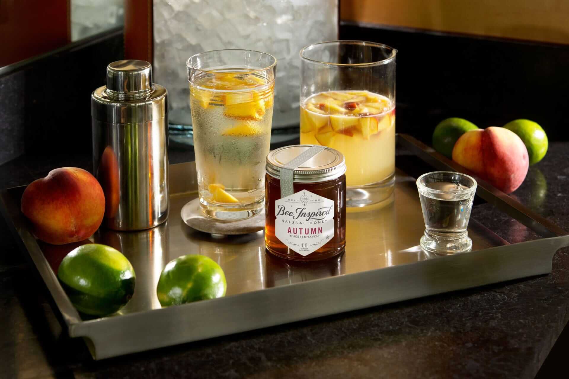 peach margaritas with bee inspired honey
