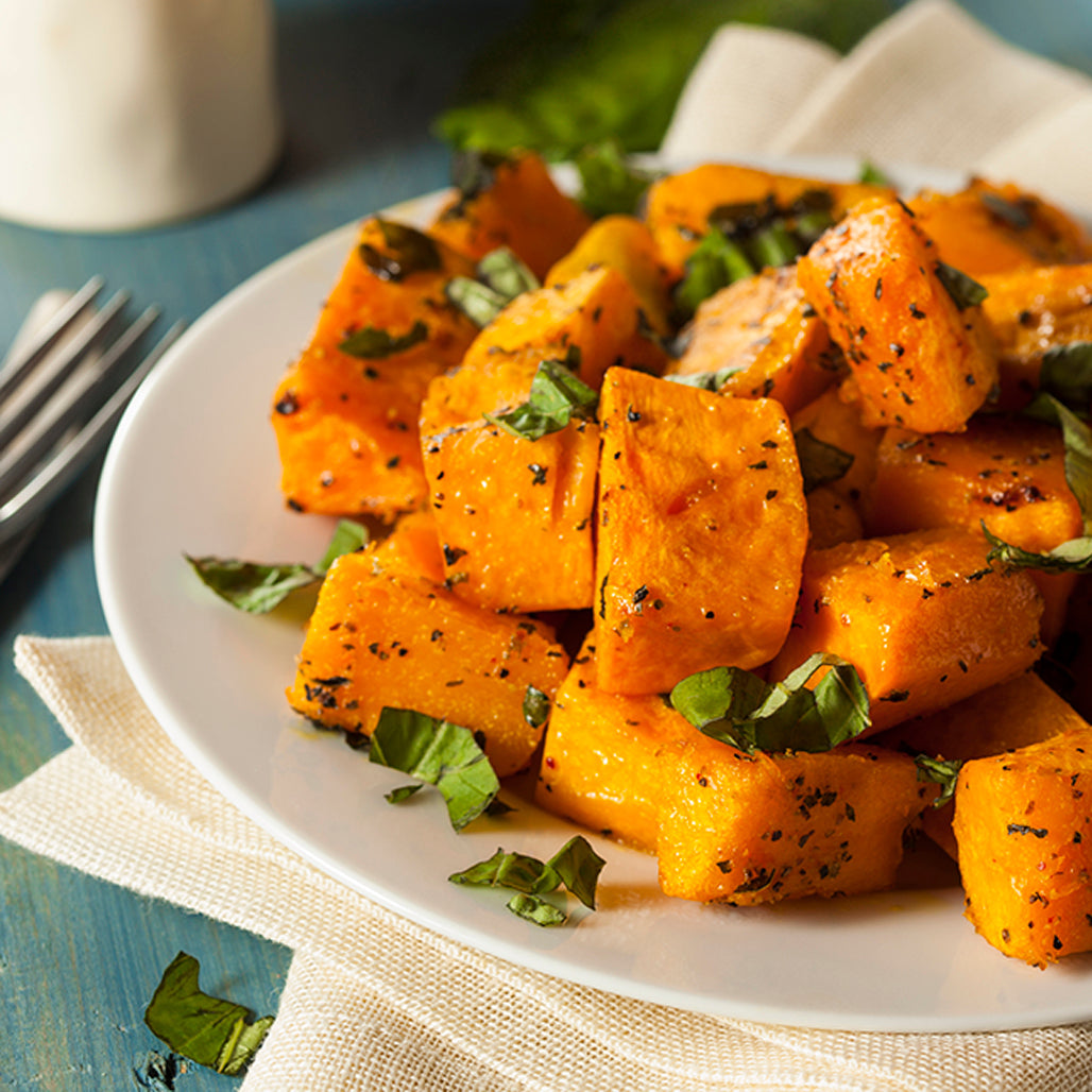 honey glazed butternut squash on a white plate
