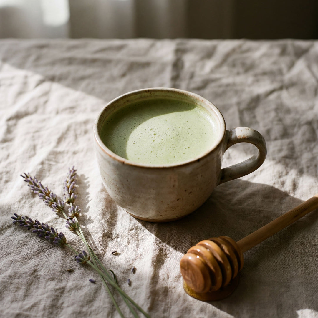 Honey Lavender Matcha Latte with Alfalfa Honey
