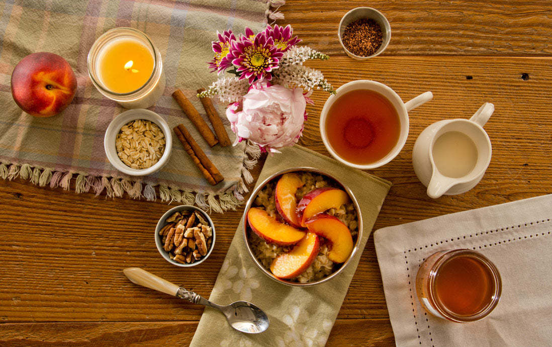 Warm Peach Oatmeal with Honey