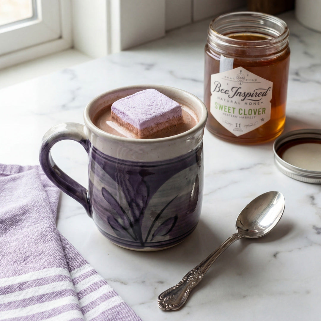 Lavender Marshmallow in hot chocolate with Sweet Clover Honey