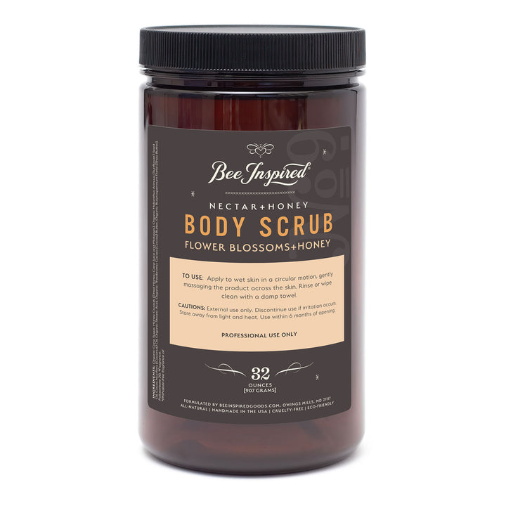 Jar of Bee Inspired Nectar + Honey Body Scrub on a white background