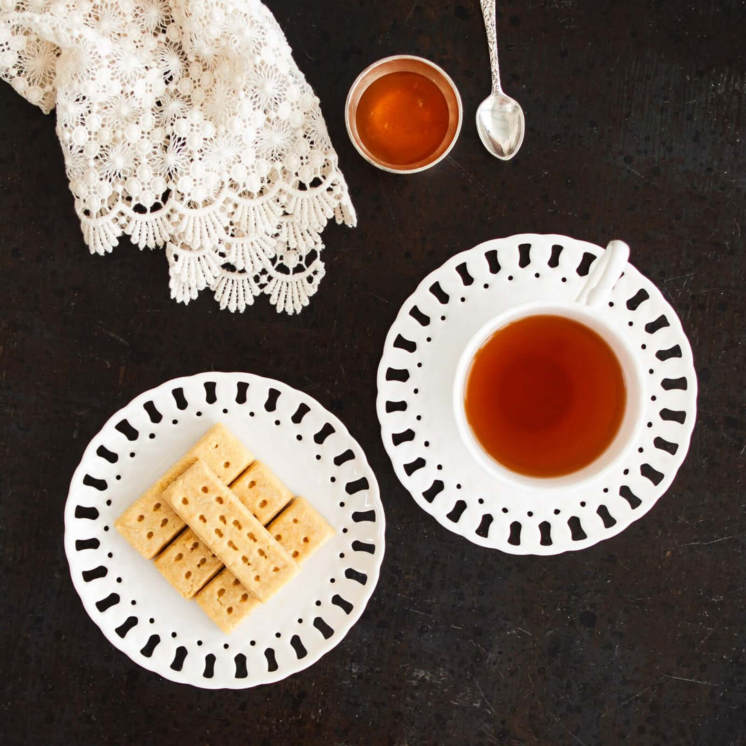 overhead Bee’s Knees Honeybush Tea with biscuits