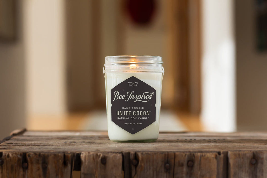 Haute Cocoa Soy Jelly Jar Candle on crate