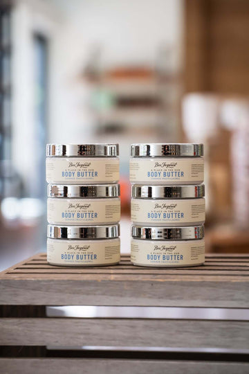 A Place in the Sun body butter stacks in the Honey House 