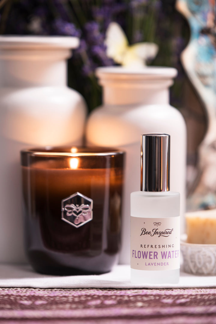 french lavender luxe candle with flower water