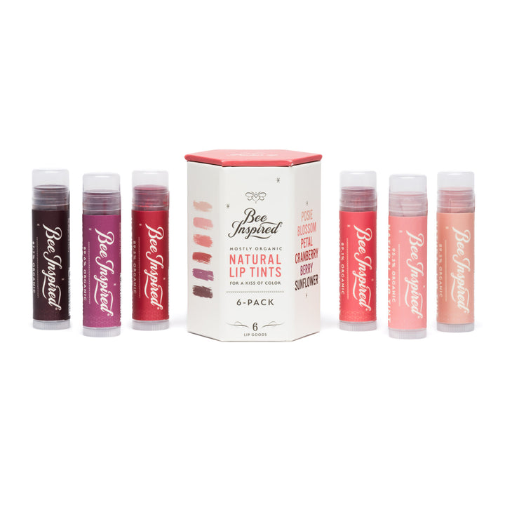 Bee Inspired lip tint six pack against white 