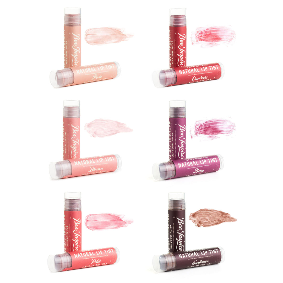 Lip tint varietals with color smears on white 