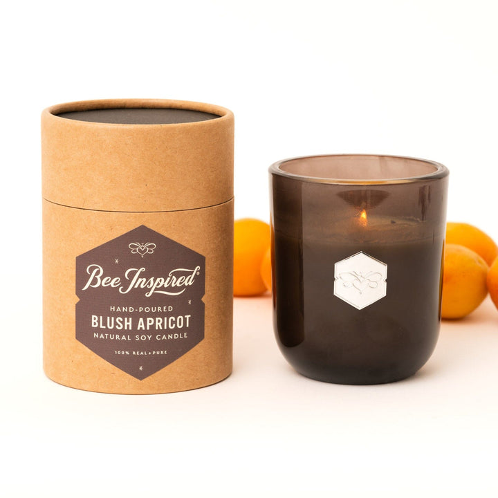 Blush Apricot Luxe Candle with apricots