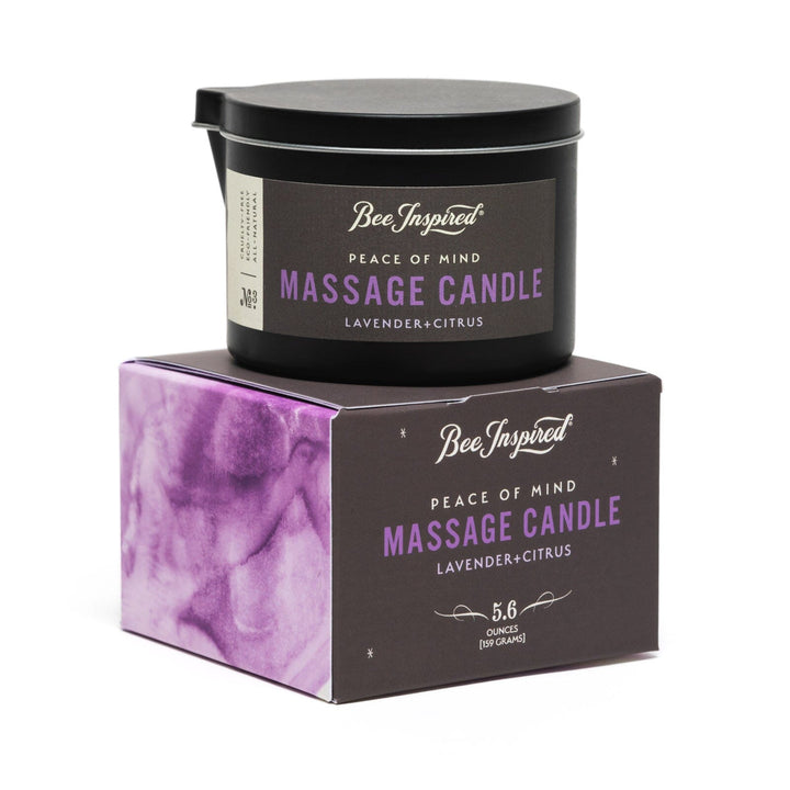 peace of mind massage candle on packaging