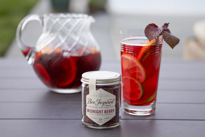 Midnight Berry Tea with pitcher and tall glass