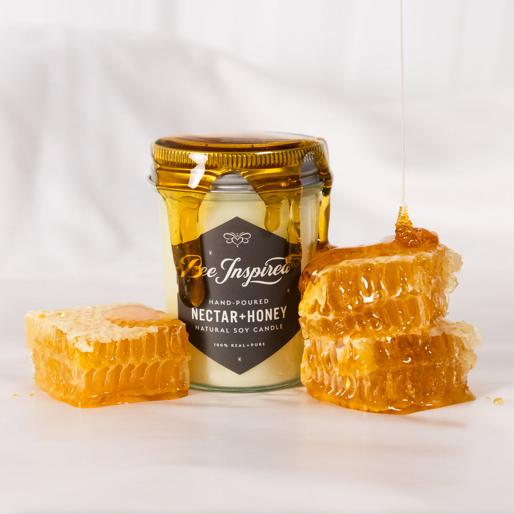 nectar and honey soy candle with honey and honeycomb