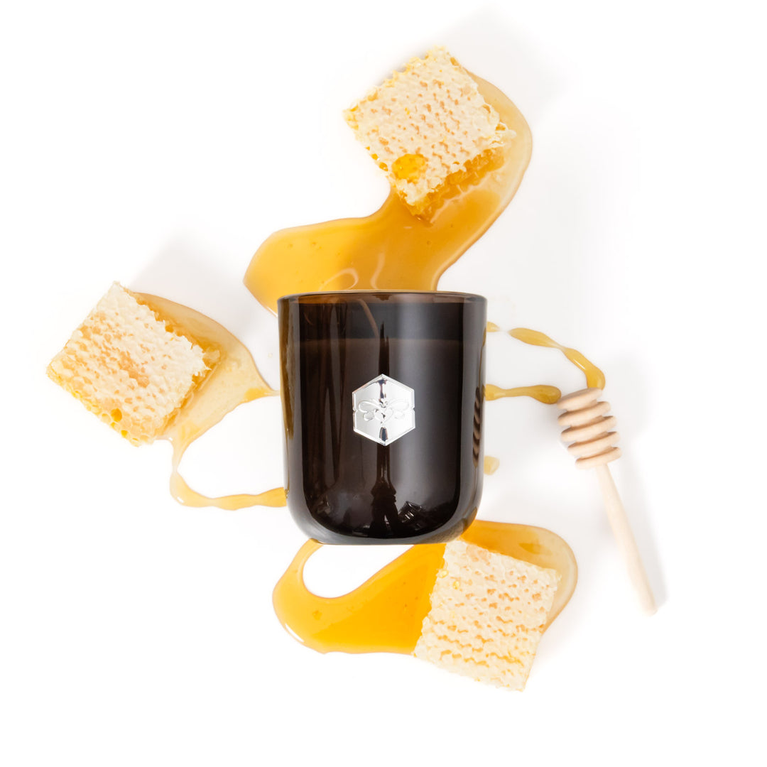 nectar and honey luxe soy candle with honey and honeycomb