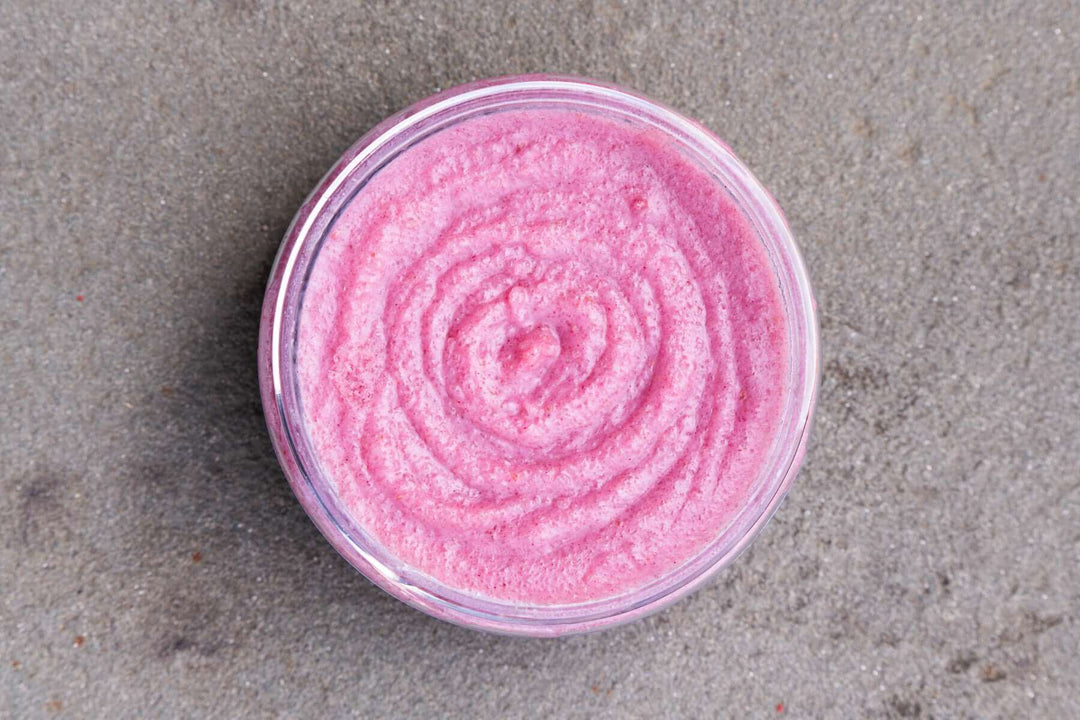 aerial view of Wild Strawberry body scrub
