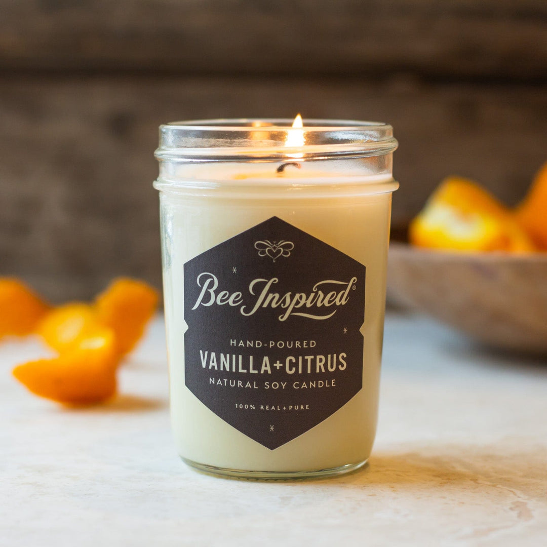 Vanilla and Citrus Soy Candle w/ ingredients