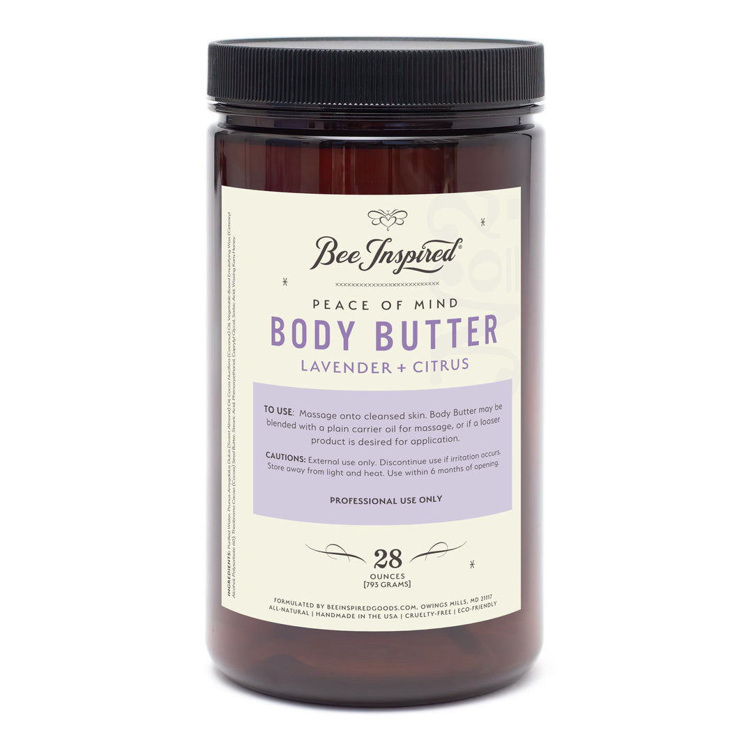 Jar of Bee Inspired body butter with lavender and citrus scent on a white background