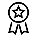 Black award ribbon icon against white background