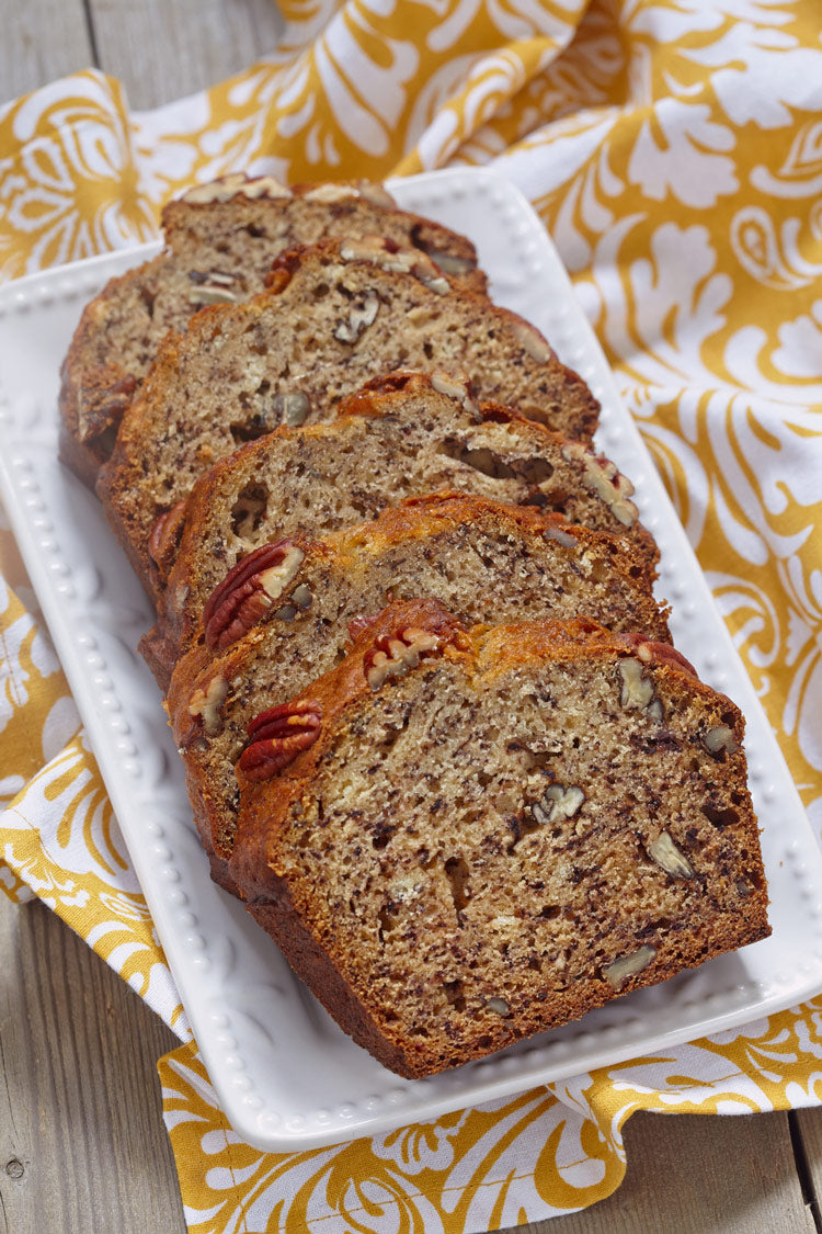 slices of banana bread on a plate