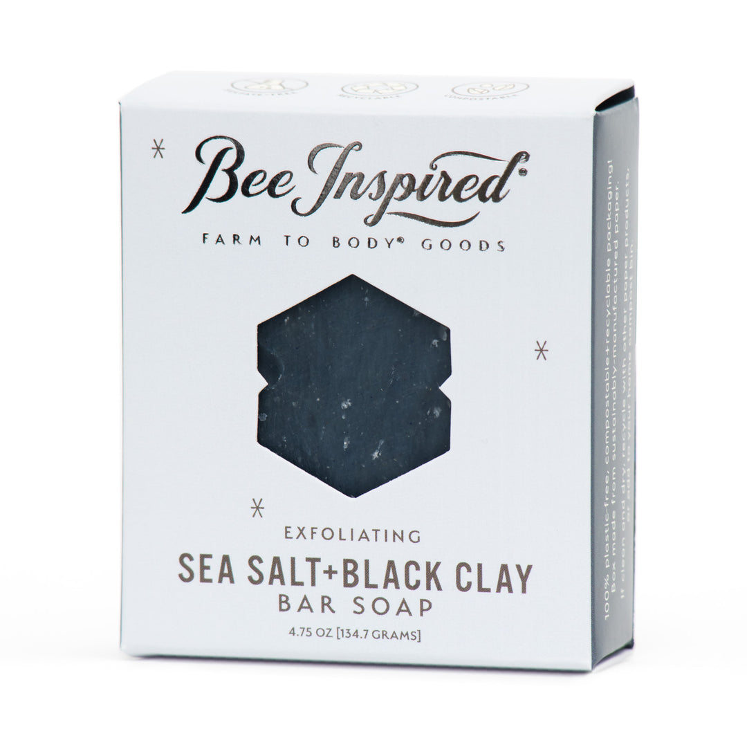 Sea Salt + Black Clay bar soap on white 