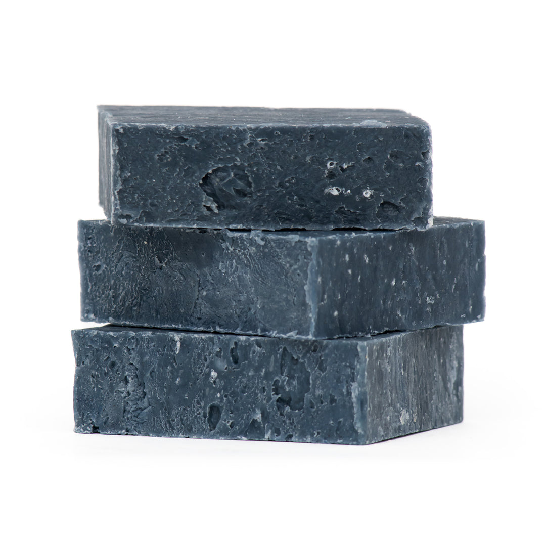 Sea Salt + Black Clay bar soap stack on white 