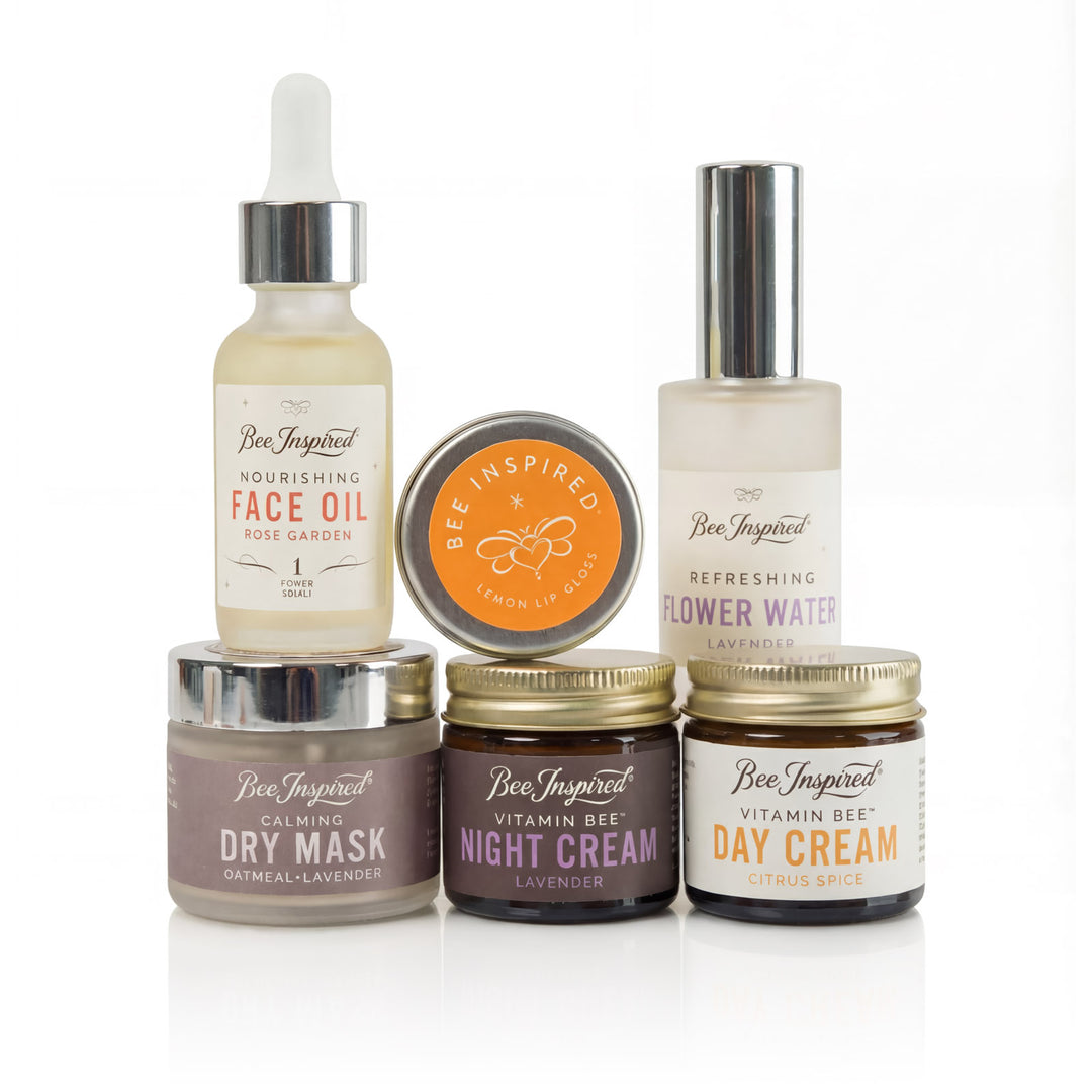 Bee Inspired best face forward skincare routine on a white background

