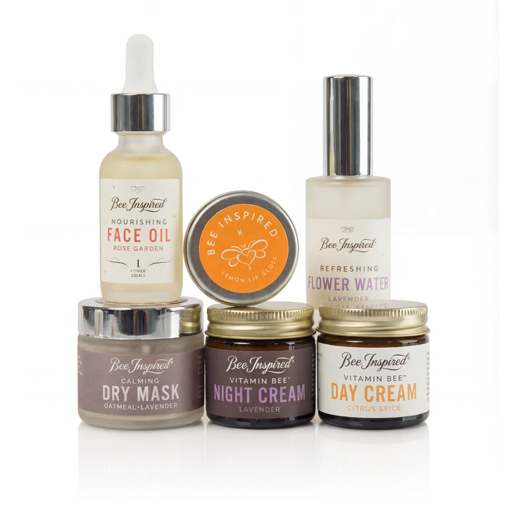 Bee Inspired best face forward skincare routine on a white background

