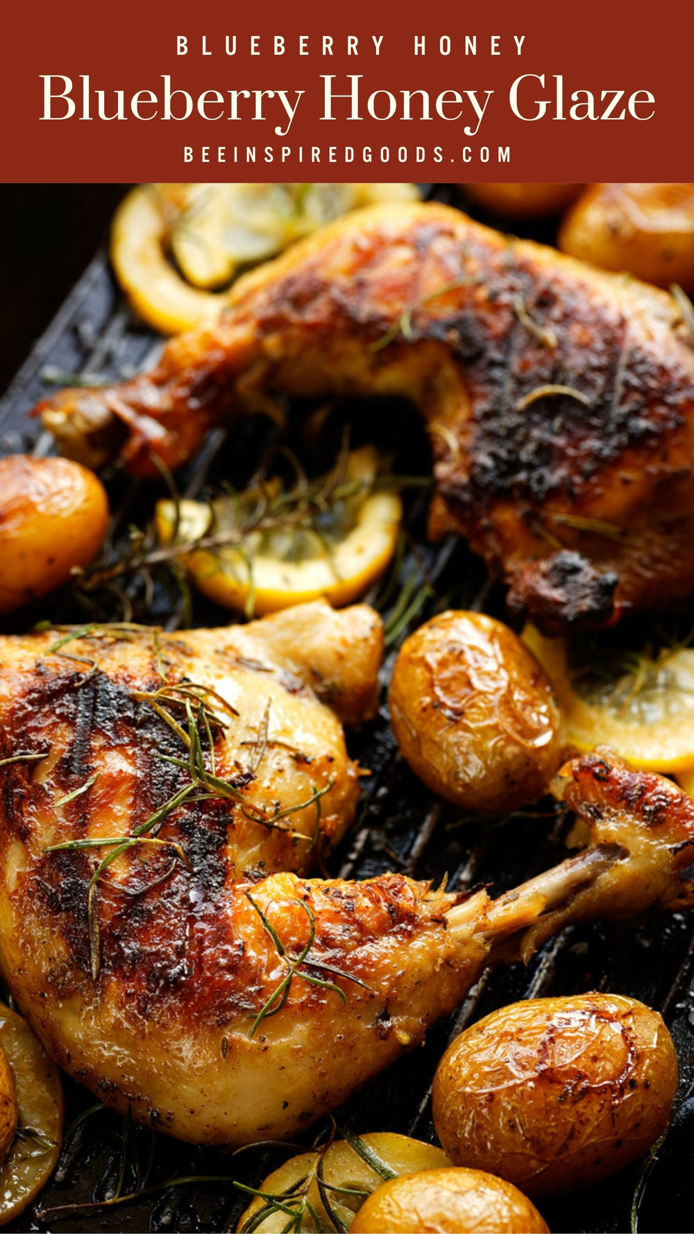 grilled chicken and potatoes with a honey glaze