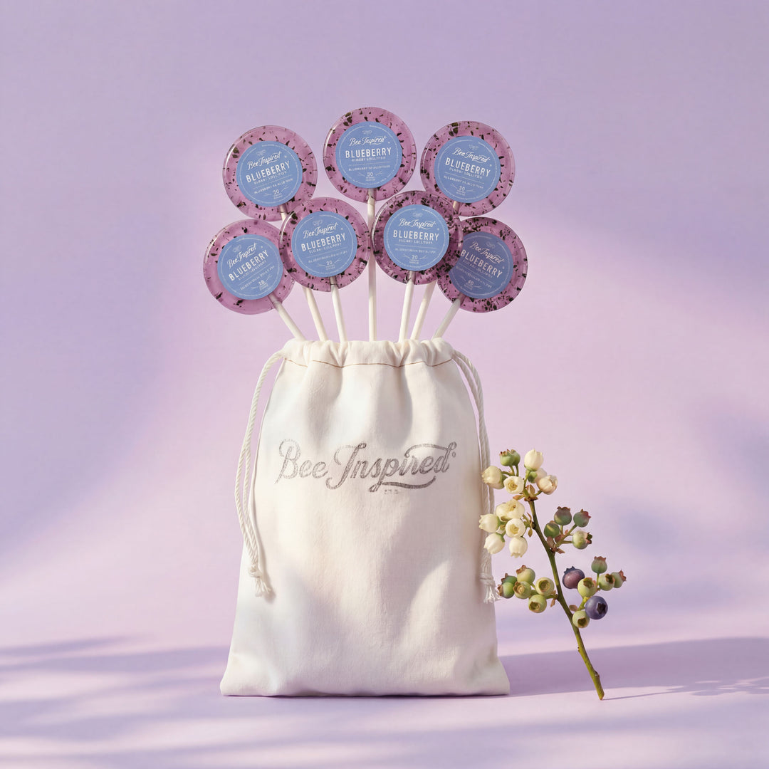 Bee Inspired product with decorative elements on a light purple background