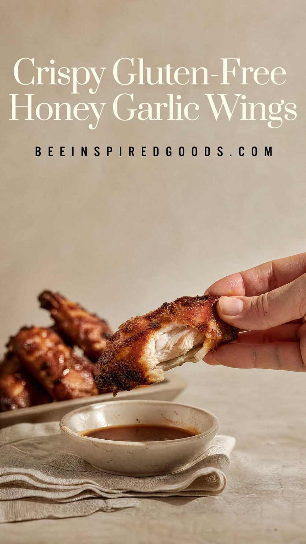 crispy gluten-free honey garlic wings tall pin
