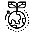 Black earth with plant sprout icon on white background