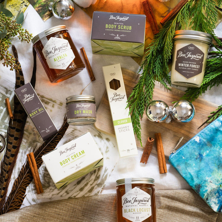 holiday set featuring sea+tea cream, honey, body oil and more