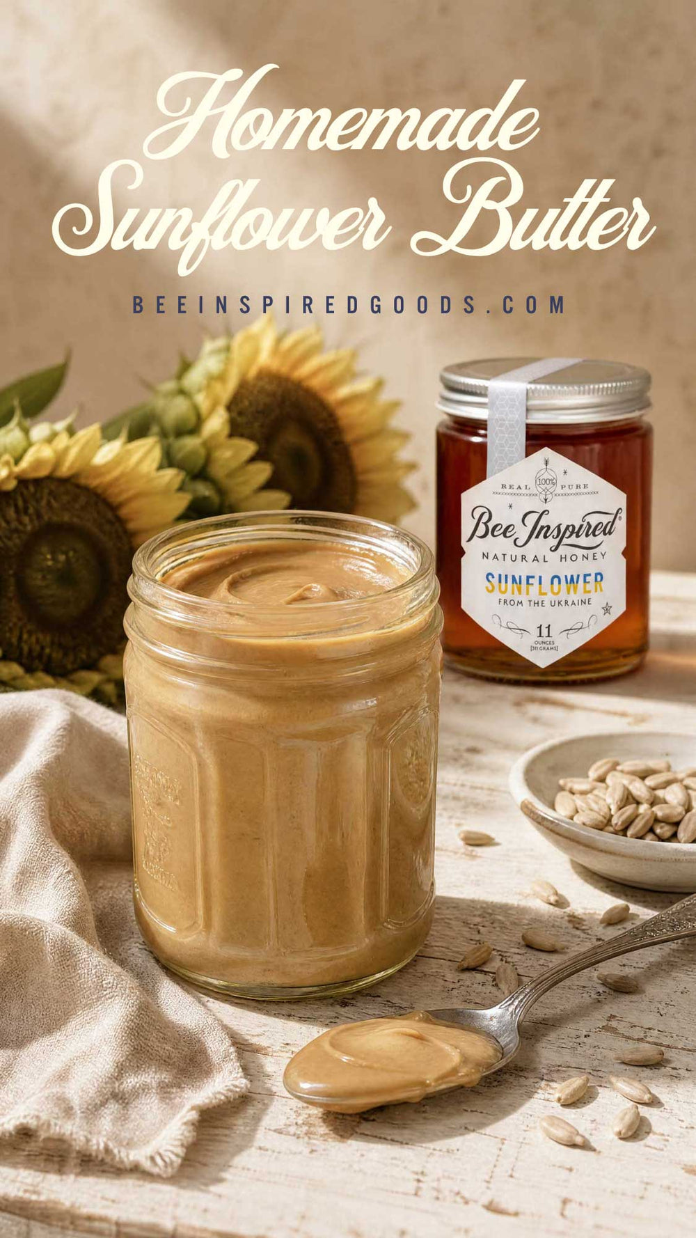 homemade sunflower seed butter with sunflower honey