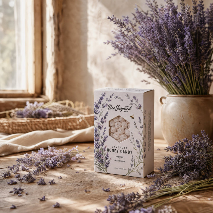 lavender honey candy set with fresh picked lavender