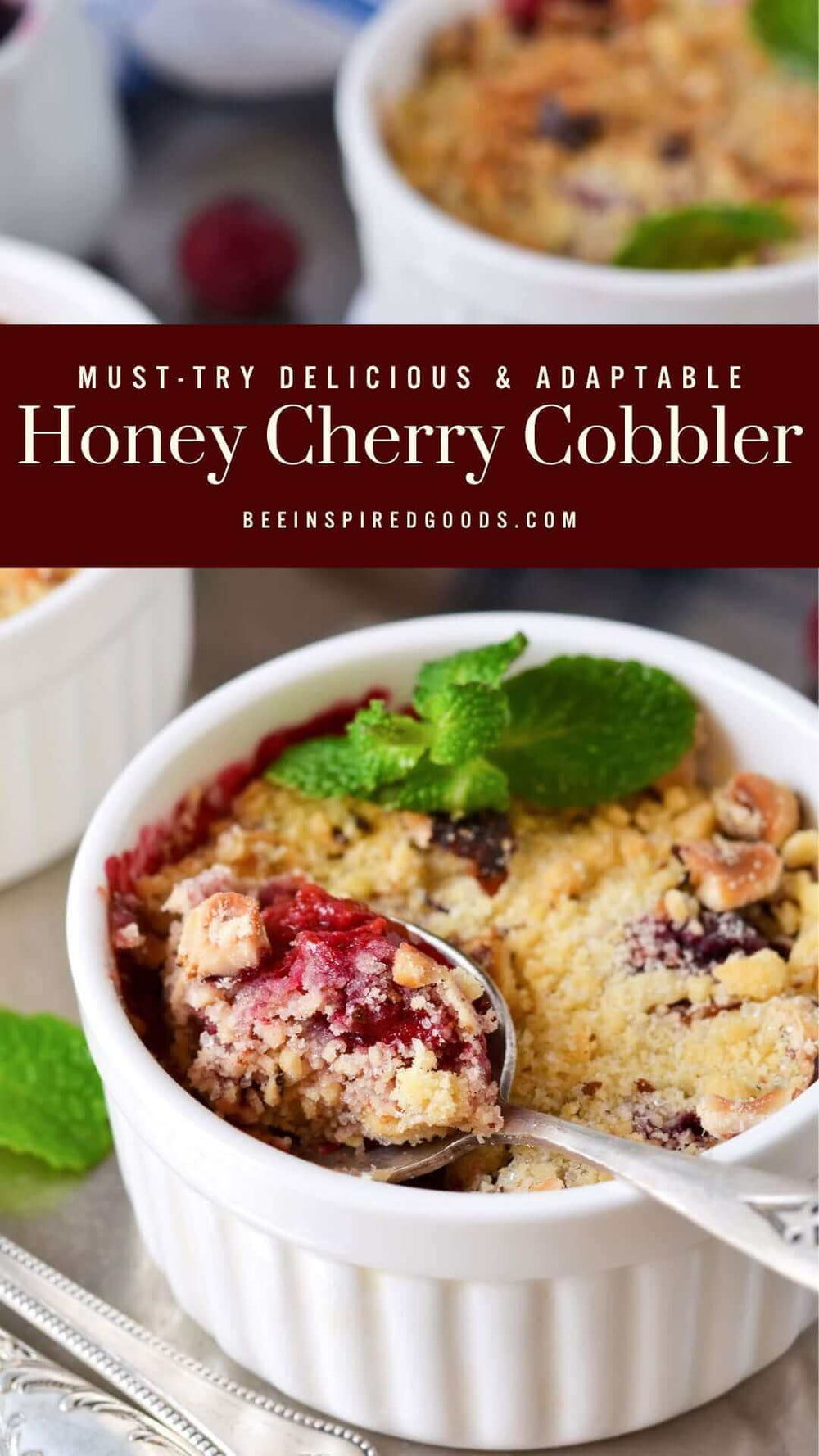 "Must-Try Delicious & Adaptable Honey Cherry Cobbler beeinspiredgoods.com"