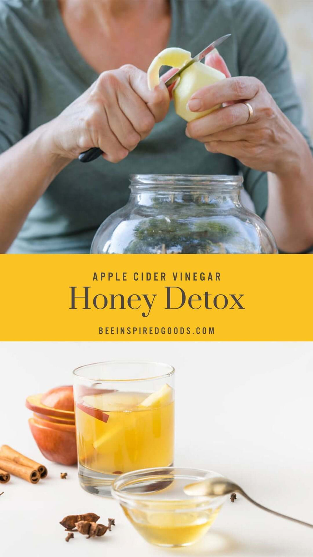 woman peeling apples and the honey detox drink