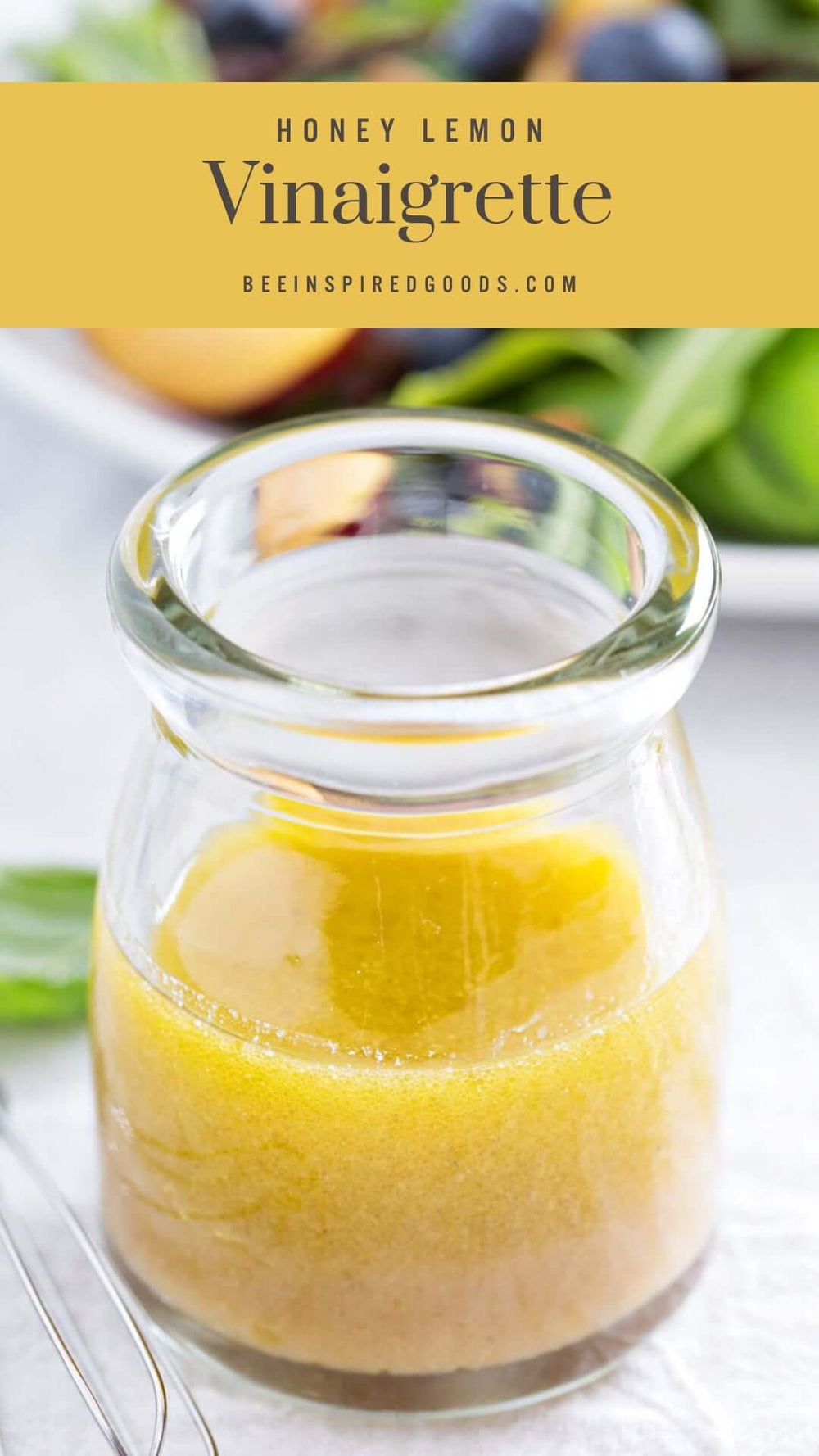 "Honey lemon vinaigrette" with a jar of vinaigrette 
