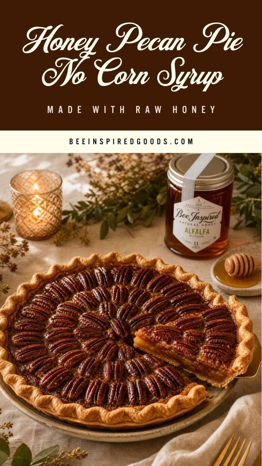 honey pecan pie recipe made with no corn syrup tall pin