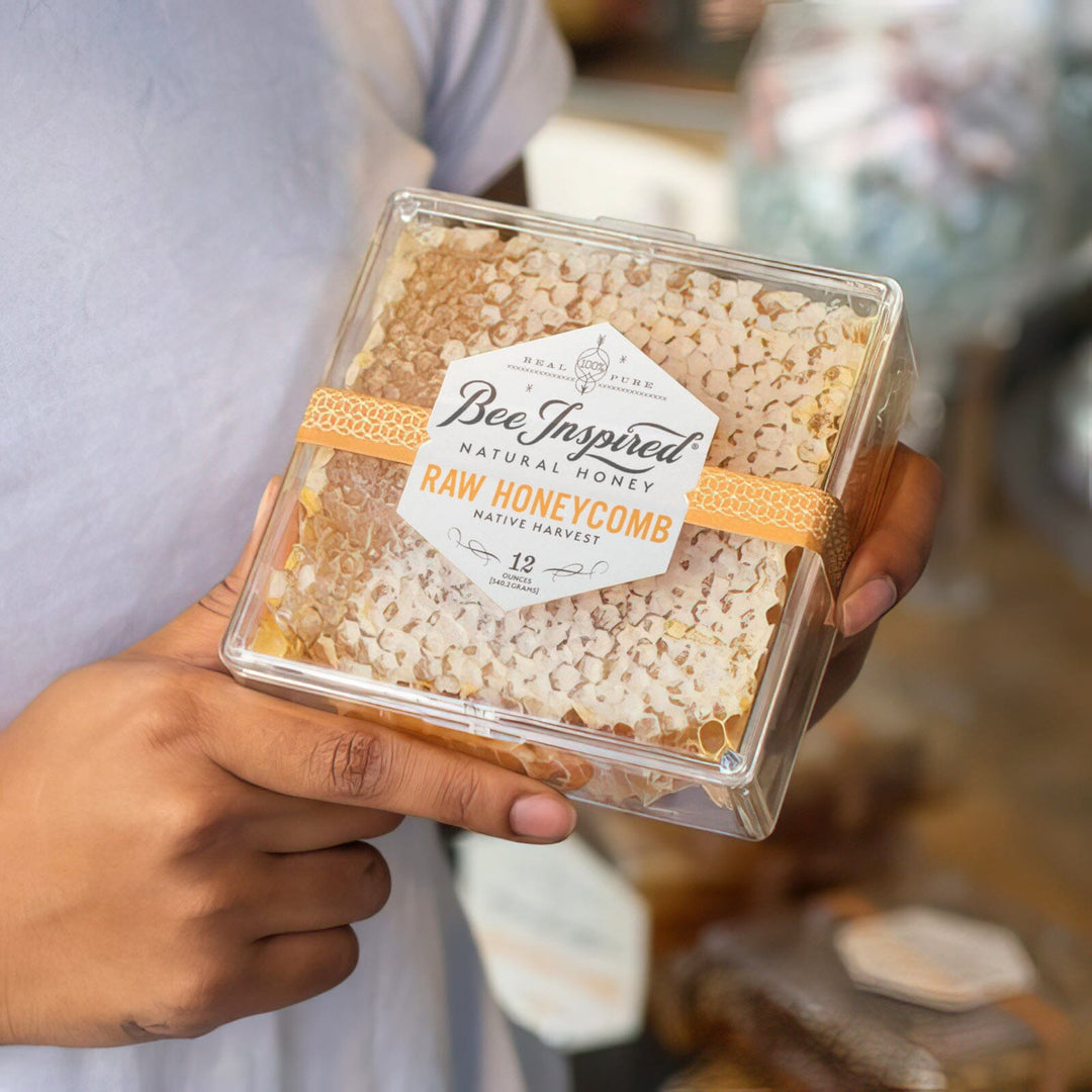 beautifully packaged honeycomb in hand