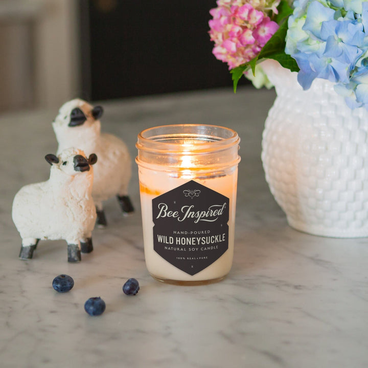 wild honeysuckle soy candle with sheep and flowers